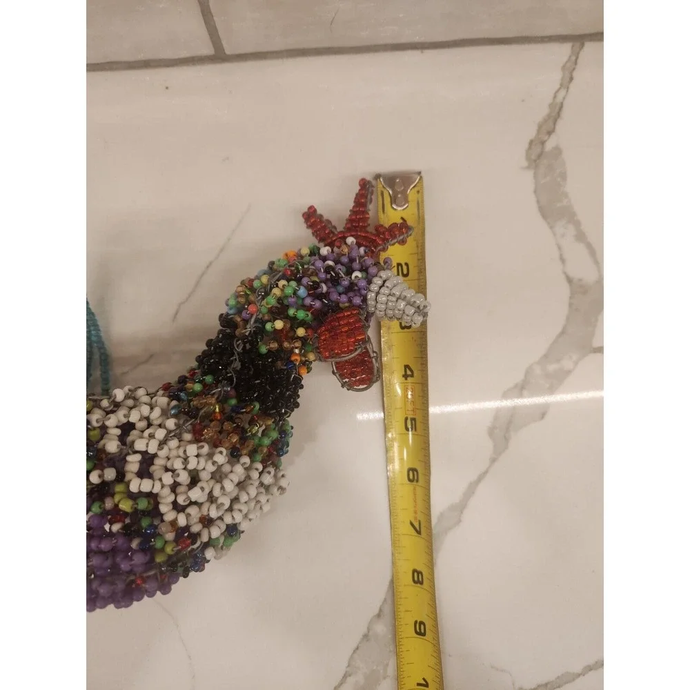 Multicolored Wire Hand Beaded Rooster Basket With Beaded‎ Handle Maker Unknown